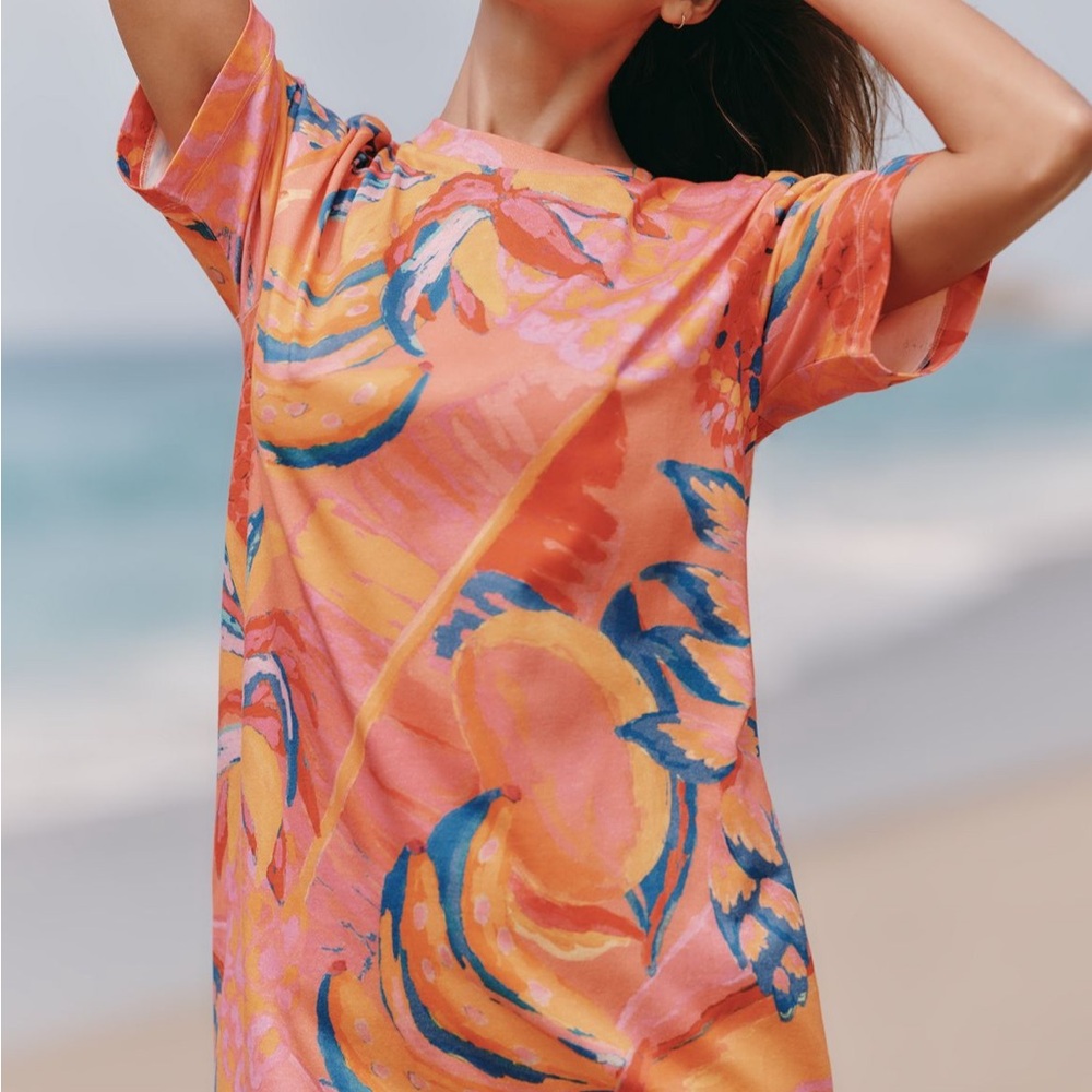 FARM Rio Coral and Pink Floral Print Dress_Cotton size Large